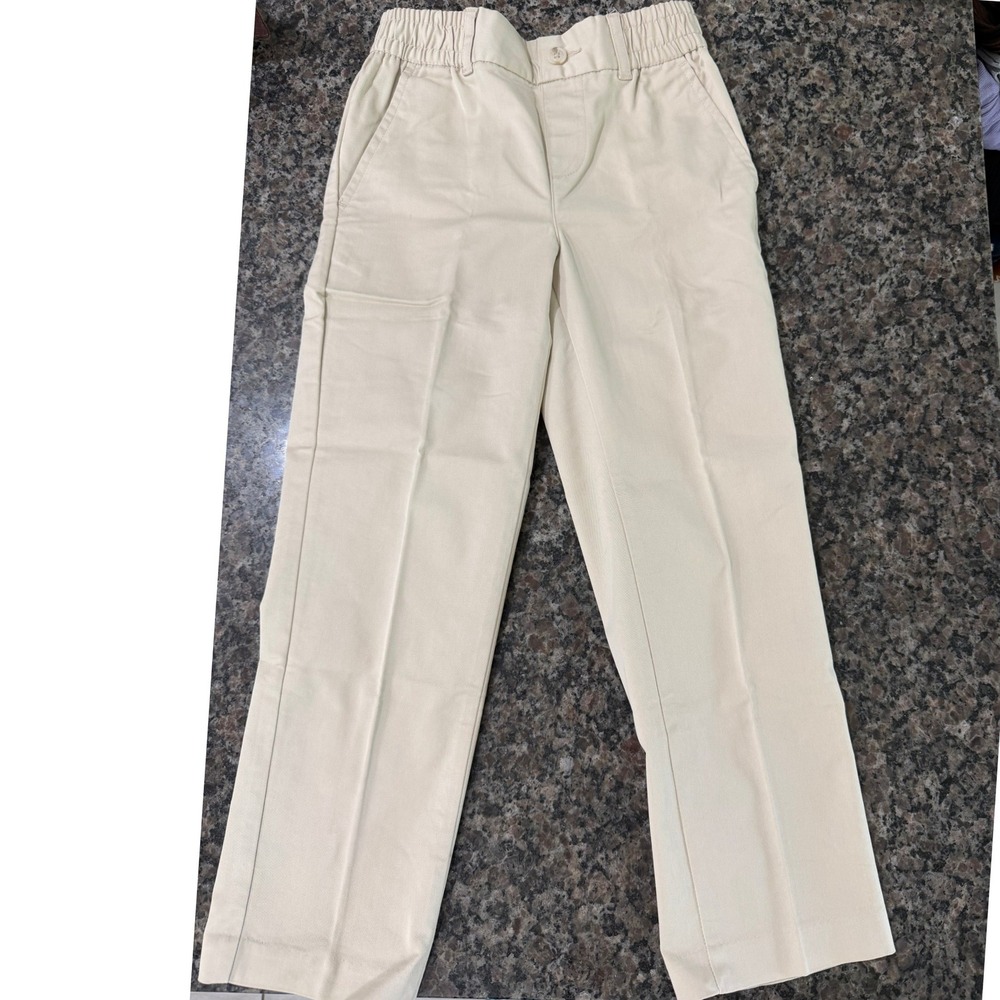 Cat & Jack Boys Beige Khaki Chino Pants Size 6 Elastic Waist School Uniform